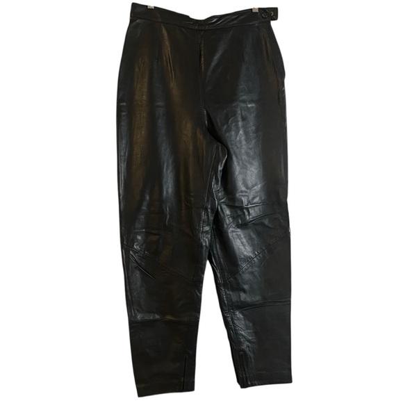 Cedars Vintage Y2K Black 100% Leather Tapered Leg High Waist Pants Sz 14 - Picture 1 of 10